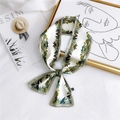 Elegant cream floral skinny scarf with green leaf pattern and silk-like finish - Jungle Frame Green