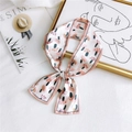 Elegant floral mushroom print narrow silk scarf tied as a bow in cream and pink - Mushroom Pink