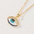 Golden Evil Eye necklace with blue enamel and micro-set rhinestones in variant view - Olive Shape Micro-pave Style (B)