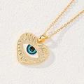 Golden heart-shaped evil eye necklace with blue enamel and sparkling micro-inlaid stones - Micro-pave Heart Style (D)