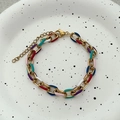 Collar de eslabones de esmalte colorido con acero inoxidable dorado y cierre de langosta - Pulsera Multicolor