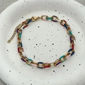 Collar de cadena de eslabones de esmalte multicolor en acero dorado con cierre de mosquetón - Tobillera Multicolor