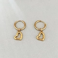 Golden hollow heart drop hoop earrings with irregular hammered texture for women - Hammered Hollow Heart Style