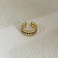 Golden multi-layer open stainless steel ring with red and green enamel dots for women - Triple Layer Open Red Green Beads / Gold