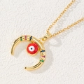 Gold crescent moon necklace with colorful zircons and red enamel evil eye charm - Style M-Crescent Red Eye Colorful Stone