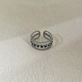 Silver hollow dot open ring with vintage layered bands and red and blue beads - Triple Layer Open Red Blue Beads / Silver