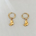 Golden hollow heart-shaped butterfly drop hoop earrings with polished mirror finish - Abstract Streamline Pendant Style