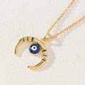 Golden crescent moon necklace with blue evil eye bead and colorful zircon stones - Style N-Moon Ring Colorful Eye