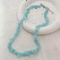 Bohemian sky blue irregular natural stone chip necklace with silver lobster clasp - Blue