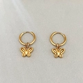Boucles d'oreilles créoles dorées avec pendentif papillon évidé et poli - Style Pendentif Papillon Ajouré
