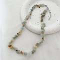 Bohemian natural crushed stone necklace in mixed blue and mint green with silver clasp - Rainbow