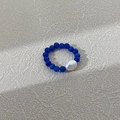 Handmade beaded ring with dark blue cat eye stones and a white baroque pearl accent - Sapphire Blue