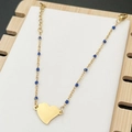 Bracciale con cuore dorato con delicati accenti di perline blu e chiusura regolabile - Blu