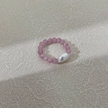 Baroque pearl ring with purple cat-eye beads in a minimalist aesthetic style - Light Pink