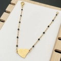 Bracciale a cuore in acciaio inossidabile dorato con delicate perline sfaccettate nere - Nero