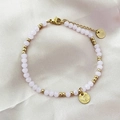 Armband aus 18K vergoldetem Edelstahl mit rosa Natursteinen und rundem Goldanhänger - Rosa