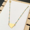 Bracciale a cuore in acciaio dorato con perline turchesi e chiusura a moschettone - Verde