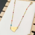 Golden stainless steel chain bracelet with colorful enamel beads and heart charm - Colorful