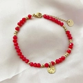 Französisches Armband aus vergoldetem Edelstahl mit roten Perlen und gehämmerter Scheibe - Rot