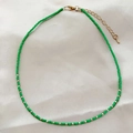 Handmade green beaded necklace with gold spacers and adjustable lobster clasp - Green