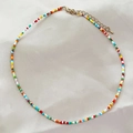 Handmade colorful beaded necklace with gold lobster clasp and adjustable chain - Colorful