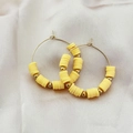 Bohemian large hoop earrings with yellow heishi clay beads and gold metal accents - Yellow
