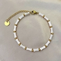 Chic bamboo-style white shell bead bracelet with gold accents in stainless steel - Bamboo Bracelet