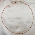 Vintage gold necklace with tiny red enamel beads and adjustable lobster clasp - Red