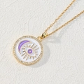 Collana malocchio dorata con luna viola e zirconi su una superficie strutturata - Stile Mezzaluna Viola Smalto Bianco (Y)
