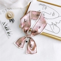 Pink strawberry print long silk-feel scarf accessory with white fabric background - Umbrella Pink