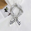 Classic black and white polka dot silk scarf with elegant satin finish and V-stripe border - White Small Polka Dot With Double Border / 70cm