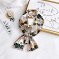 Silk-feel polyester twilly scarf with abstract art prints and green polka dots - Cactus Pink