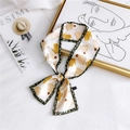 Floral print long silk scarf with yellow gloves and green polka dot edges for women - Glove & Hat Beige