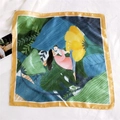 Silk square scarf with artistic mother and child illustration and bright yellow border - 7 Mother and Child