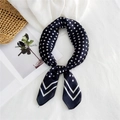 Navy blue polka dot silk scarf with classic white patterns and v-stripe edge detail - Black Small Polka Dot With Double Border / 70cm