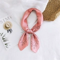 Narrow pink satin scarf with black star and celestial geometric patterns in a knot - 70cm / Sun Moon Star Pink Background
