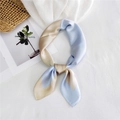 Elegant champagne and light blue patchwork satin scarf for women with silky texture - Blue & Beige Frame / 70cm