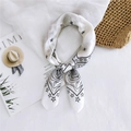 Elegant white satin neck scarf with black star patterns and geometric prints - 70cm / Sun Moon Star White Background