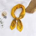 Yellow satin square scarf featuring black star patterns and geometric line designs - 70cm / Sun Moon Star Yellow Background