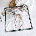 Silk-like square scarf featuring anime girl illustration and green floral border - 53cm / Flower Fairy (11)