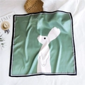 Green square silk scarf featuring a white bunny print and black striped borders - 53cm / Green Rabbit (1)