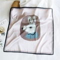 Pink square silk scarf with rabbit illustration and black border on white background - 53cm / Grey Rabbit (21)