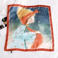 53cm square silk scarf featuring little prince and fox digital print in orange and blue - 21 Fox Girl