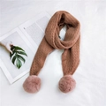 Brown cable knit scarf with pink faux fur pom-poms for winter warmth and style - 165cm / Pink