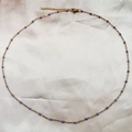 Vintage golden stainless steel chain necklace with small purple beads and lobster clasp - Purple