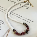 Bohemian heishi bead necklace with multi-color natural stones and gold lobster clasp - White Heishi Multicolored Natural Stone (YM-XL460)