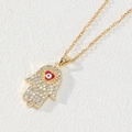 Collana Mano di Fatima dorata con zirconi bianchi e ciondolo occhio cuore rosso - Mano di Fatima Cuore Rosso (Stile 6)