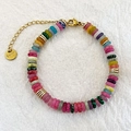 Bohemian colorful beaded disc bracelet with gold stainless steel lobster clasp and chain - Natural Stone Bracelet / Colorful
