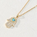 Collana Mano di Fatima dorata con zirconi bianchi e ciondolo occhio greco a cuore blu - Mano di Fatima Cuore Blu (Stile 7)