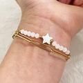 Bracciale a doppio strato in oro 18K con perline sfaccettate bianche e stella - Bianco